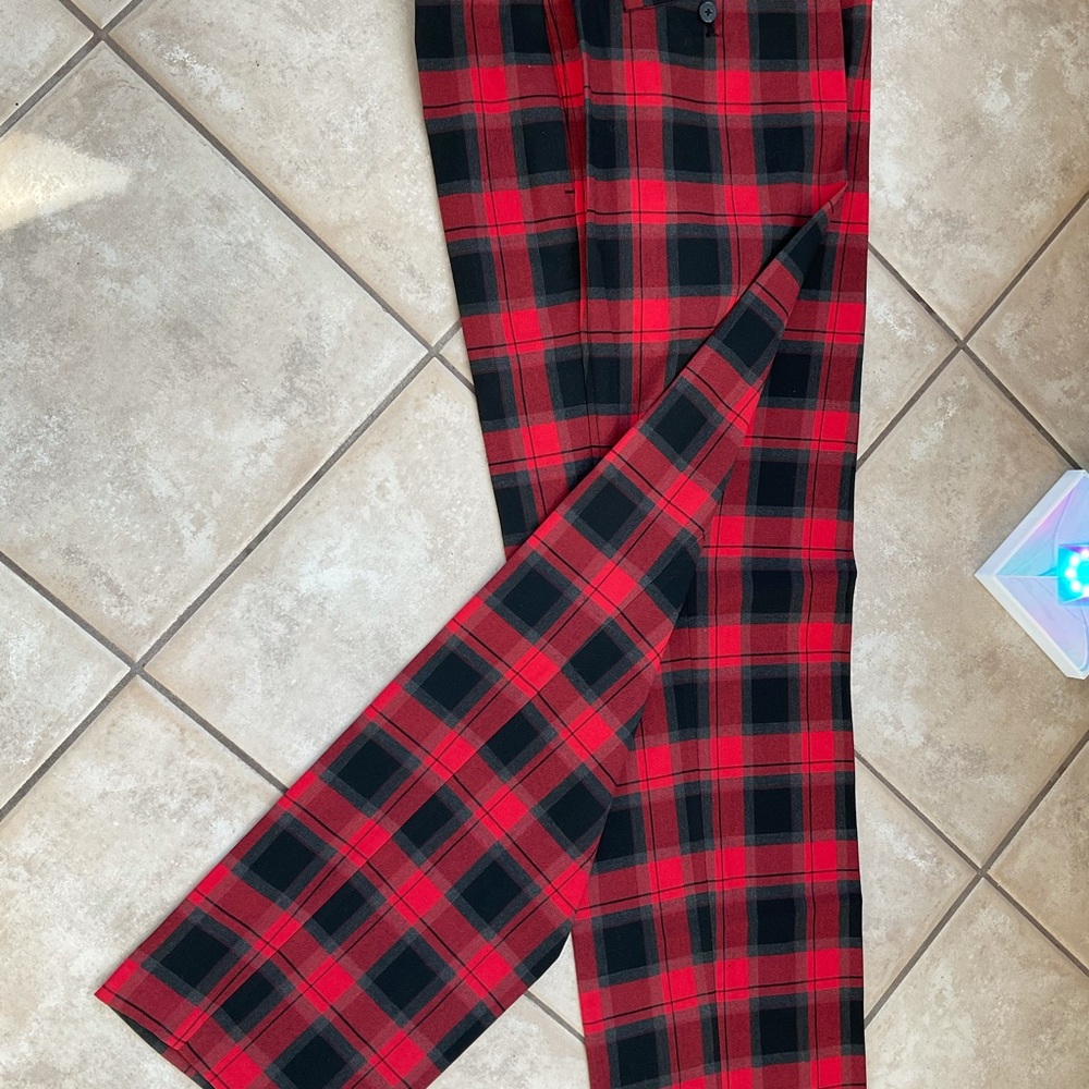 I.N.C. International Concepts, Men’s Alain Slim-Fit Plaid Pants COLOR: Cut Ruby